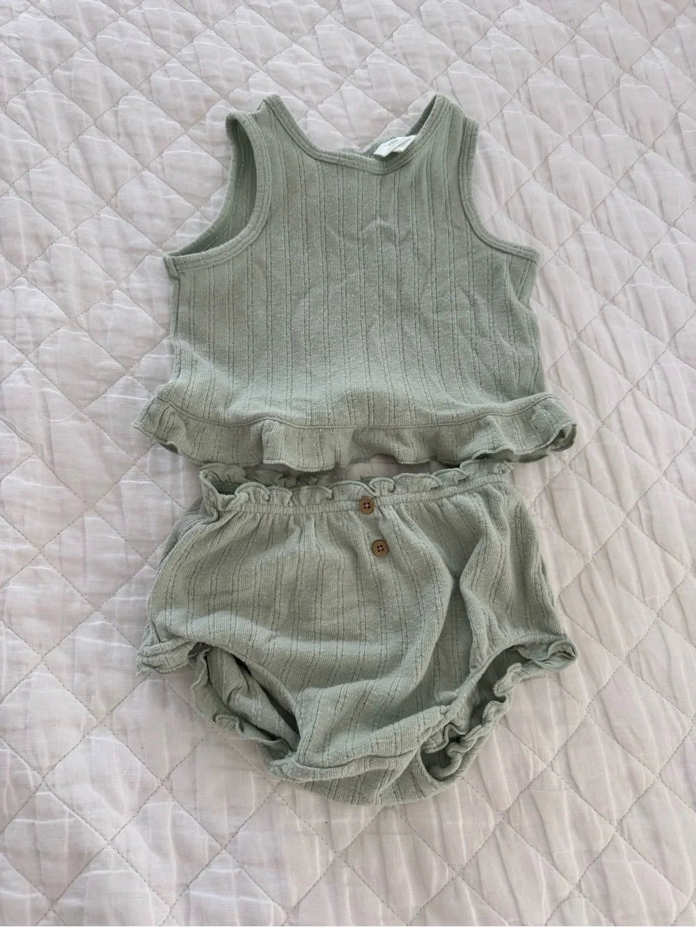cloud island Sage Ribbed Tank Top & Ruffle Bloomers Set